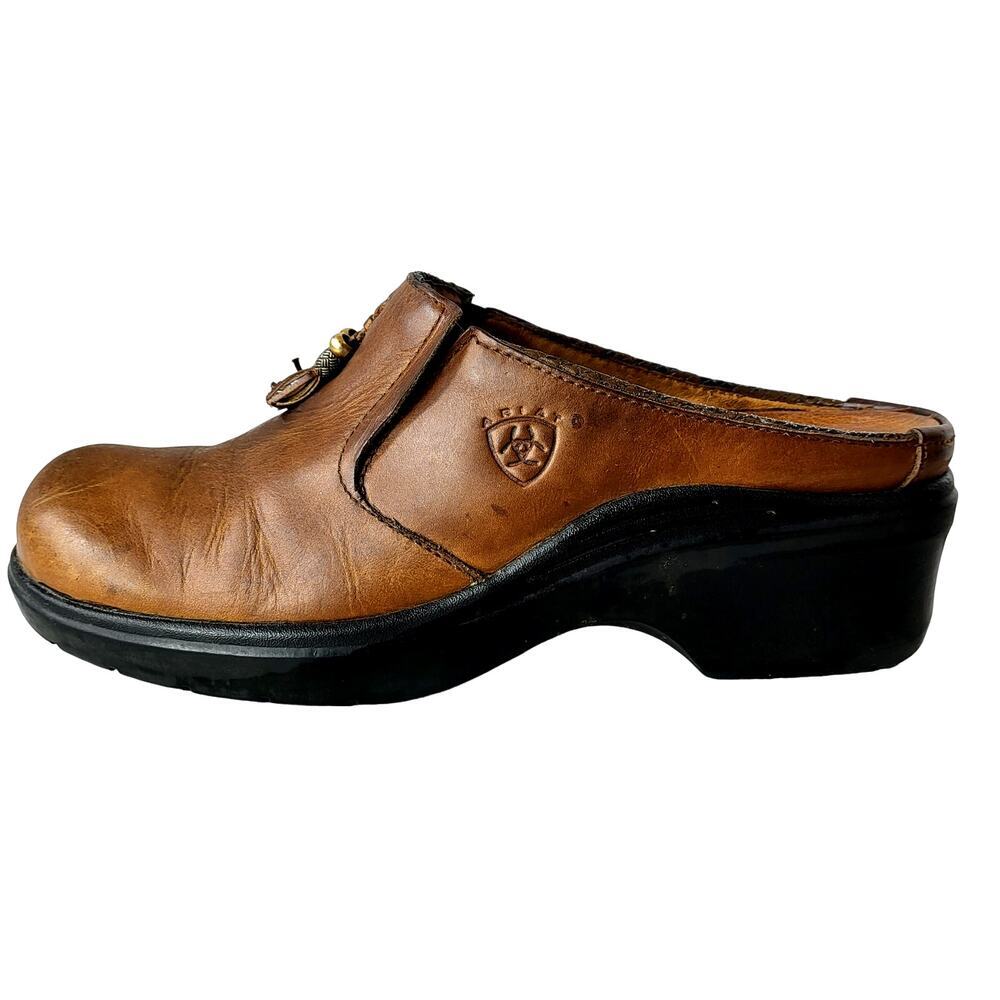 Ariat Brown Leather Clog with Tassels Women's size 9.5 Mendocino 93897 Mule Shoe